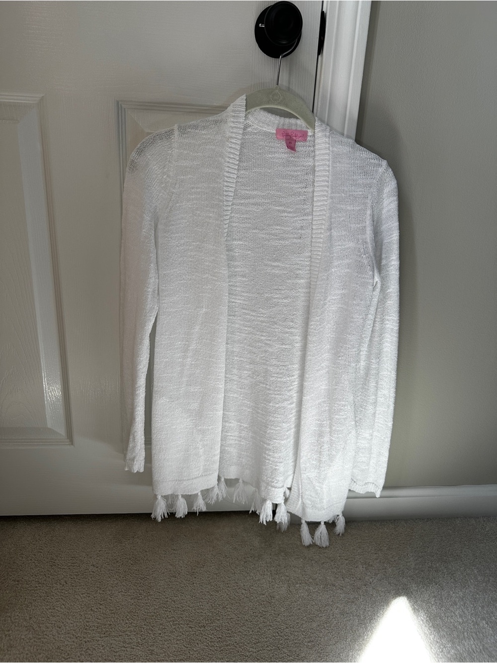 Lilly Pulitzer White Open-Front Tassel Knit Cardigan